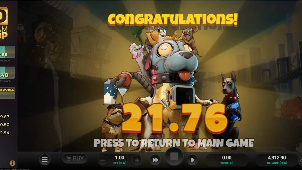 Tampilan visual futuristik dan neon dari slot Purrrminator Dream Drop